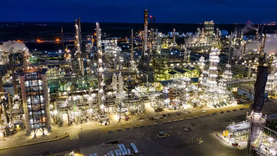Illuminated oil refinery