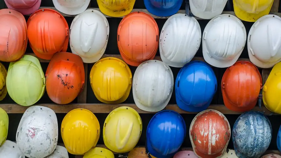 Rows of safety helmets